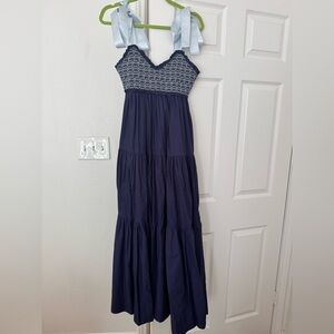 Free People Smocked Maxi Dress with Ribbon Ties